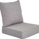 Outdoor Deep Seat Cushion Set 22 x 24 x 5 Inch Waterproof & Fade Resistant Patio Cushion for Chair, Sofa, and Couch with Removable Cover and Ties,Light Grey