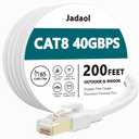 Jadaol Cat 8 Ethernet Cable 200ft (60.96m), 40Gbps 2000MHz Flat S/FTP LAN Patch Cable, High-Speed Cat8 Network Cable for Router, Modem, Switch, Gaming Consoles, PC, Smart TV & Streaming Devices, White