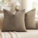 decorUhome Chenille Throw Pillow Covers 20x20 Set of 2, Square Decorative Pillow Covers with Zipper for Couch, Sofa, Living Room, Light Taupe