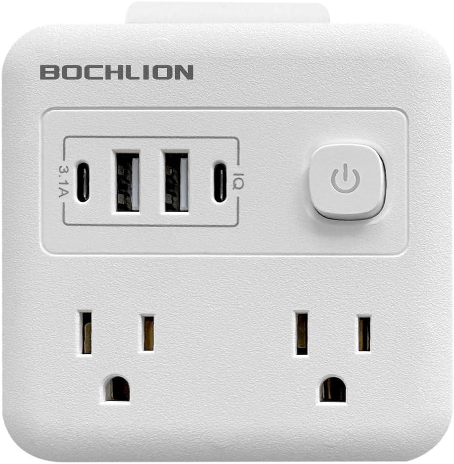 Multi Plug Outlet Extender with USB - Surge Protector Splitter 4 USB Wall Charger - Multi Plug Outlet Splitter, Widely Spaced Outlet for Travel, Home, College Dorm Room (White)