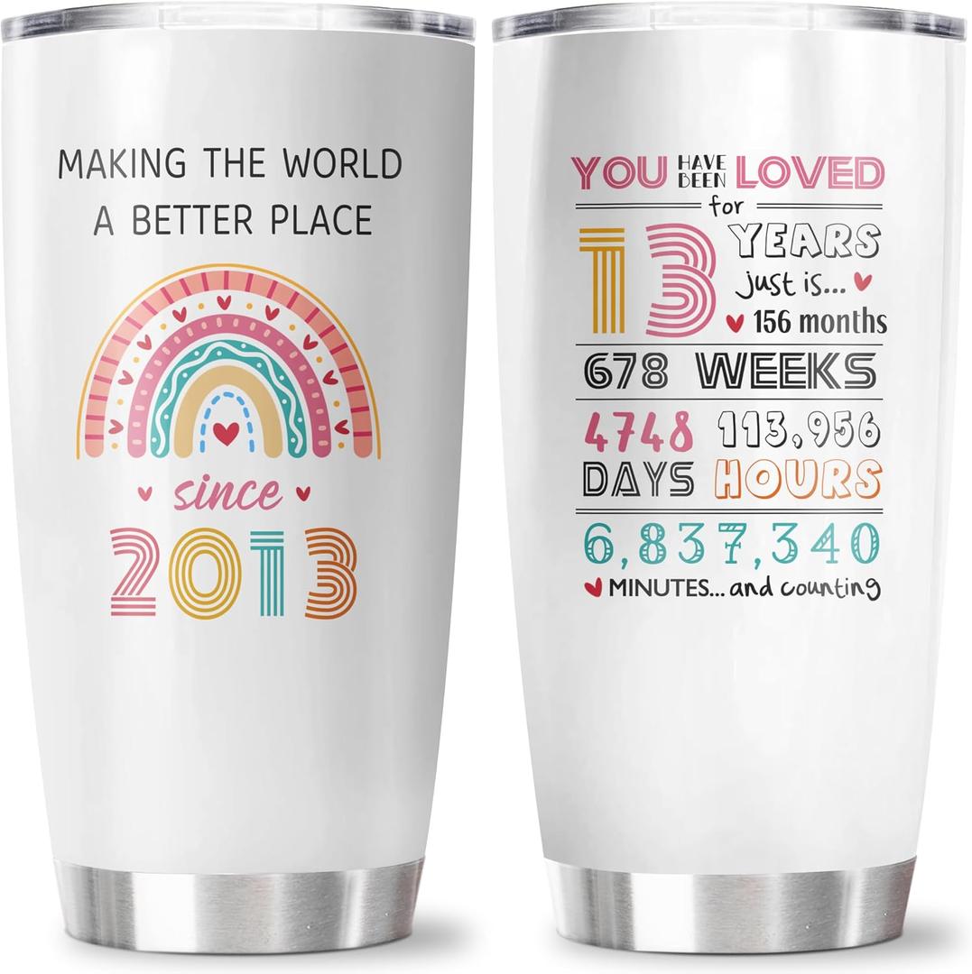 13 Year Old Girl Gifts Tumbler 20OZ 1PC, Gifts for 13 Years Old Girl, 13 Year Old Girls Birthday Present, 13th Birthday Gift for Girls, Thirteen Years Old Party Decoration Cup for Daughter Teens