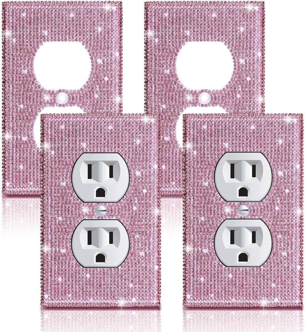 4 Pcs Shiny Rhinestones Wall Plate Light Switch Cover Outlet Covers Wall Plate Cover Light Switch Decorative Bling for Home Ornaments(Pink)