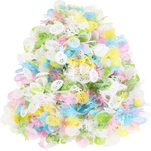 2 x 33FT Easter Tinsel Garland,Colorful Eggs Twisted Strip Wreath, Spring Hanging Strip Ornaments Decoration for Holiday Doors, Fireplaces, Mantelpieces, Windows, Outdoor Party Party Decorations