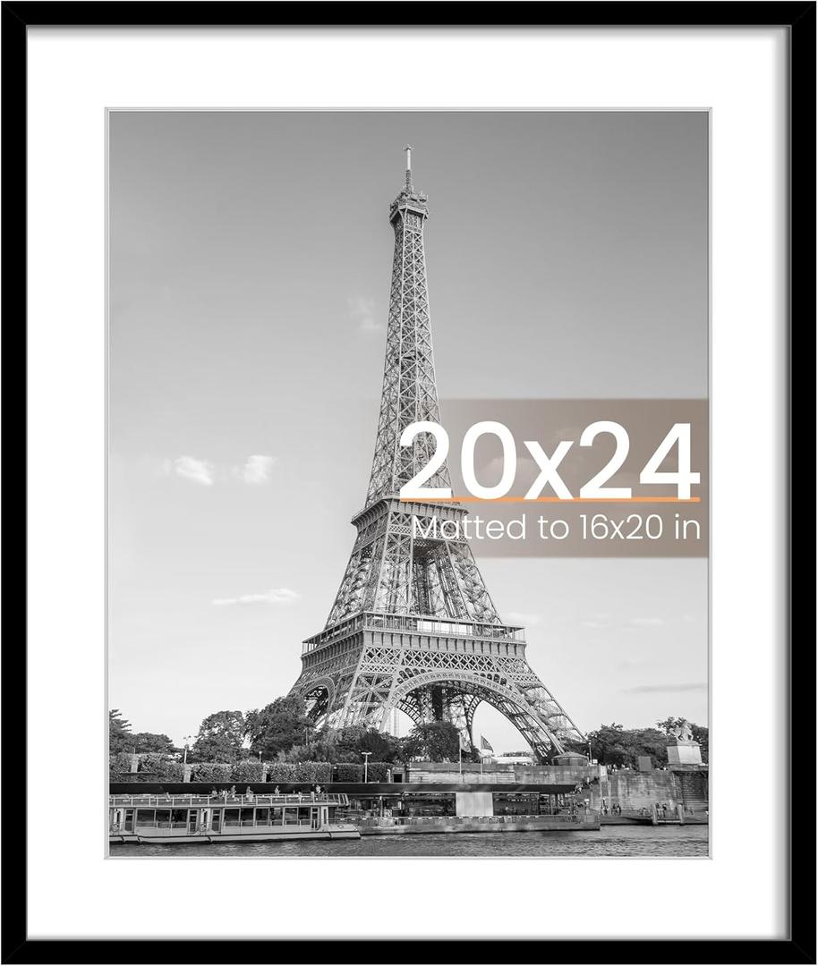 Upsimples 20x24 Picture Frame, Display Pictures 16x20 with Mat or 20 x 24 Without, Wall Hanging Poster Frames, Black, 1 Pack