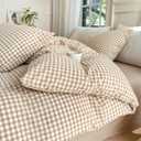 LifeTB Tan Gingham Comforter Set King Modern Style Beige Plaid Comforter Set 3 Pieces Soft Fluffy Grid Checkered Pattern Comforter with 2 Pillowcases Farmhouse Gingham Plaid Bedding Set King