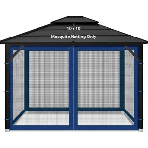 Gazebo Replacement Mosquito Netting Outdoor Universal Gazebo Canopy 4-Panels Screen Sidewalls with Zipper for Patio Garden (Navy Blue, 10x10)