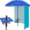 HOMEDEMO Heavy Duty High Wind Beach Umbrella with Sand Anchor,Built-in Table Tray & Tilt Pole&Hook& Curtain, UPF 50+ Windproof Portable Beach Umbrella for Patio Garden Pool Backyard (8FT, royal blue)