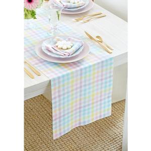 Solino Home Linen Gingham Table Runner 36 Inches - 100% Pure Linen Multicolor Pastel Gingham Checkered Table Runner 14 x 36 Inch Ideal for Dresser and Coffee Tables - Summer