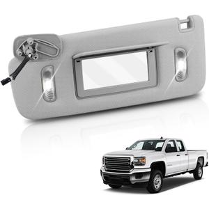 Left Driver Side Sun Visor with Lighted Mirror Compatible with 2014-2019 Chevy Silverado & GMC Sierra - Replace# 23459655, Gray