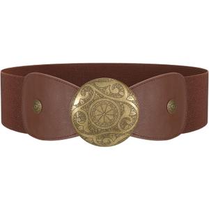 LEACOOLKEY Women Wide Elastic Belt Western Buckle Vintage Strecth Waist Belt for Dress (39.4": Suit for waist size 36"-41", E-brown)