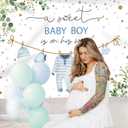 Baby Shower Backdrop for Boys Blue Gold Dots Jumpsuits A Sweet Baby Boy is On His Way Photography Background Kids Newborn Boys Birthday Party Decoration Supplies Banner Photo Booth Props 7x5ft