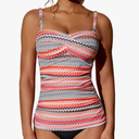 Women's Twist Front Bandeau Tankini Set Two Pieces Ruched Tummy Control Suimsuit with Mid Waist Briefs XL
