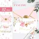 FYSUIMU 32 Pack Baby Shower Thank You Card Floral Pink Clothes Gold Foil Greeting Card Pink Wildflower Blank Note Cards with Envelope Sticker for Spring Party Supplies, 4 x 6 Inch