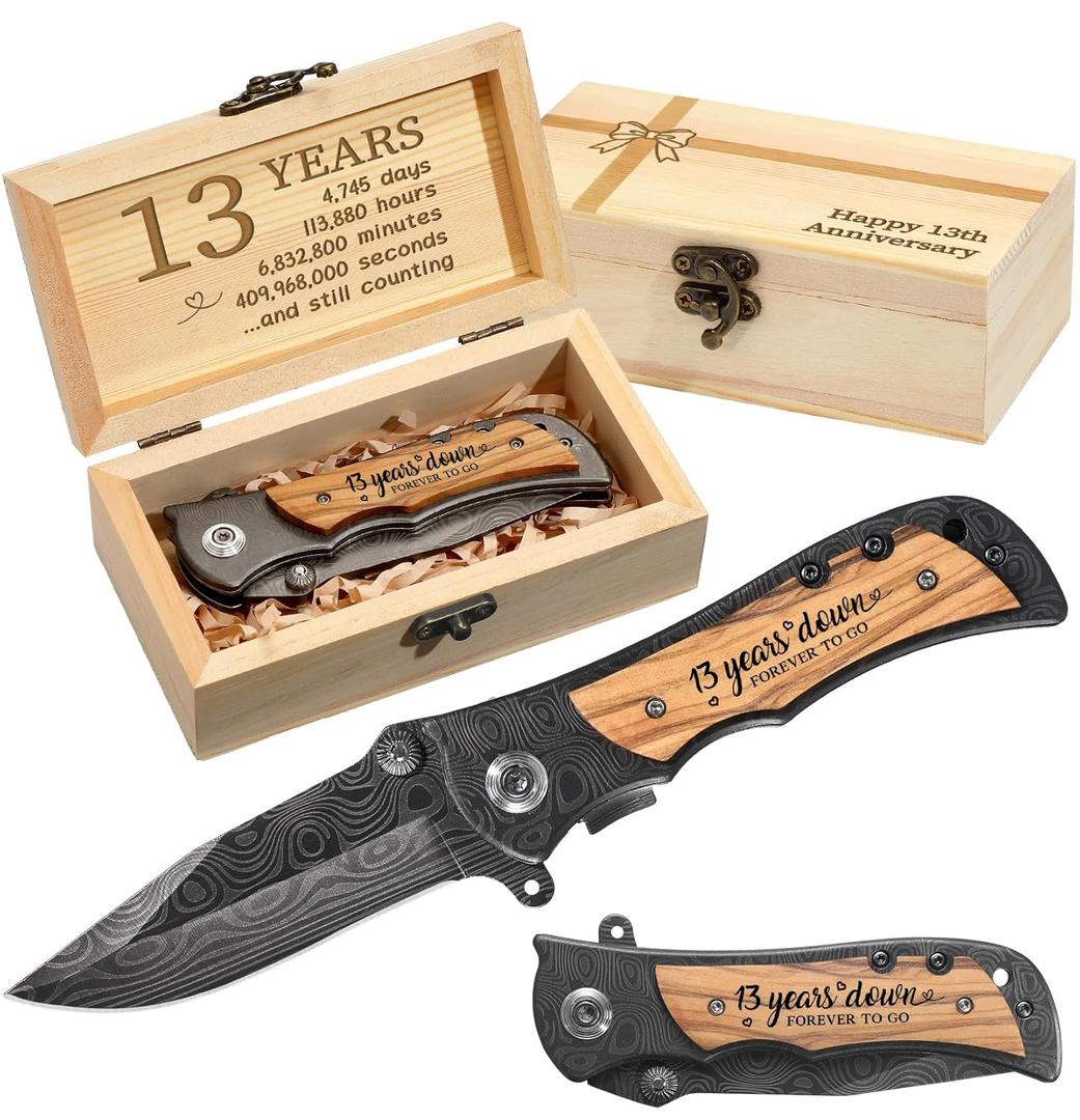 13 Years Anniversary Keepsake Gifts for Him Engraved Pocket Knife with a Gift Box Happy Tin Anniversary Customized Wedding Birthday Father's Day Gifts for Men Husband