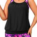 Plus Size Tankini Swimsuits Women - Blouson Two Piece Tummy Control Bathing Suit Criss Cross Tankini Top with Shorts (Pink Palm)