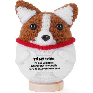 Positive Corgi Crochet Plush, Gifts for Her Him womenfriend menfriend Wife Husband, Handmade Knitted Small Thoughtful I Love You Gift Idea for Birthday Christmas Anniversary Valentines Day