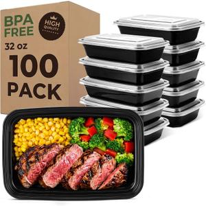 Glotoch Meal Prep Containers 32oz 100 Pack(200 Piece) with Lids, Reusable 1-Compartment Food Storage Containers, Bento Lunch Boxes, Microwave/Freezer/Dishwasher Safe, BPA-Free Takeout Boxes