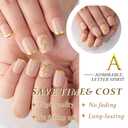 3 x evpct Initial Letter French Tips Press On Nails Short Square for Women Gift, Nude + Gold Tip, Glossy Soft Gel Press Stick on Nail with Nail Kit, 3D Design Full Cover Reusable Acrylic Fake Nails Kit, A