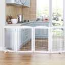 Spirich Free Standing Foldable Wire Pet Gate for Dogs, 80 Inches Extra Wide, 30 Inches Tall 4 Panels Dog Gate for The House, Doorway, Stairs, Pet Puppy Safety Fence, Sliver White
