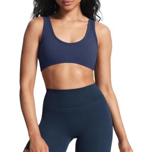 Aoxjox Women's Workout Sports Bras Basic Baddie Fitness Training Gym Bra Yoga Crop Tank (Medium, Navy)