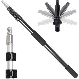 20FT Reach Telescopic Extension Pole, 3-12FT Multi-Purpose Extendable Pole with Universal Twist-on Metal Tip, Lightweight Sturdy Aluminum Paint Roller Extension Pole for Dusting Painting Cleaning (Black)