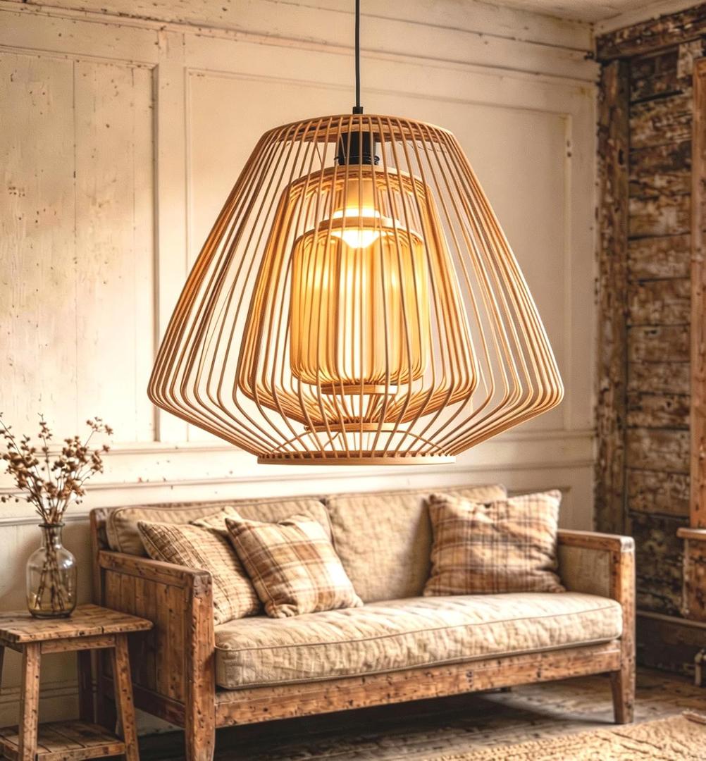 Boho Pendant Light 20" Rustic Farmhouse Chandelier Adjustable Hanging Light