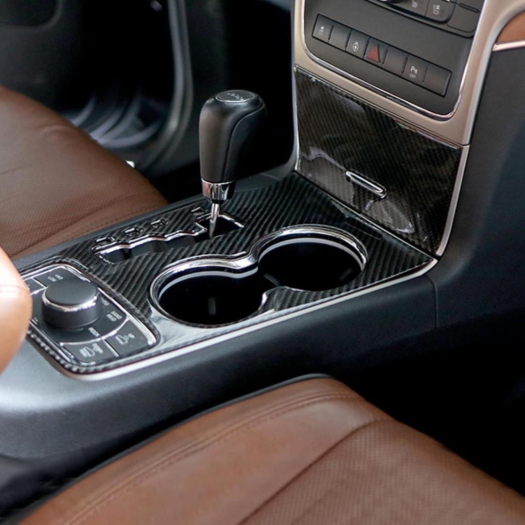 YOCTM Compatible with Jeep Grand Cherokee 2011 2012 2013 Gear Shift Cover Interior Accessories Real Carbon Fiber Center Console Cup Holder Cover Trim