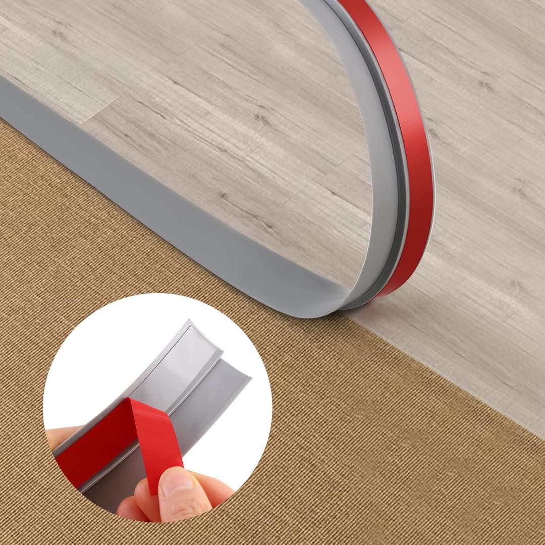 9.8ft Peel and Stick Floor Transition Strip, Carpet to Tile Transition Edging Trim Suitable for Doorways Threshold (Cover Height Within 5mm) (Gray)