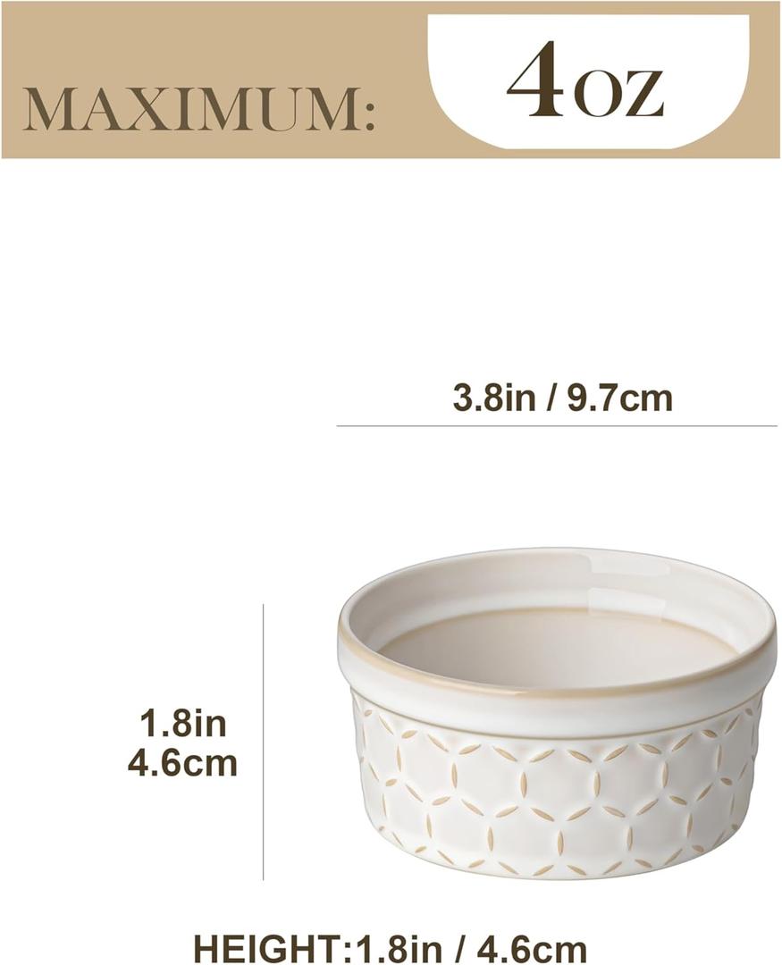 MALACASA Ramekins 4 Oz Oven Safe, Ceramic Creme Brulee Souffle Dishes, Pudding Custard Cups Ramekin For Baking, Small Dipping Sauce Bowls, Set of 3, Microwave and Dishwasher Safe, Arctic White