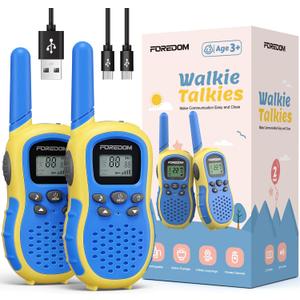 FOREDOM Rechargeable Walkie Talkies for Kids Walkie Talkies Long Range for Boy & Girl Age 3 to 12 Year Old Birthday Toys with Flashlight, 2 Pack (Blue)