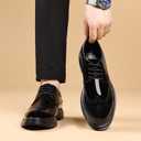 ZUAUOOT Men's Dress Shoes Patent Leather Casual Lace Up Business Formal Wingtip Shoes Black 39