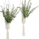 Macrame Wall Hanging with Artificial Eucalyptus Plant, Boho Wall Decor, Green Gray, Set of 2