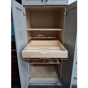 32 Wide Pull-Out Wood Drawer  Fits 36 Base or Pantry, Slide-Out Organizer Tray for Large Kitchenware and Bulk Storage, Spacer Option for Frameless (Face Frame B36, Pantry36) (POT#7 (33''W x21''D))