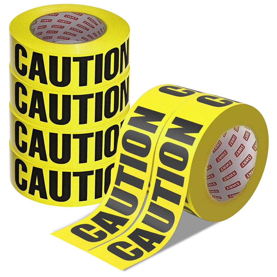 SWRT 6 Rolls Premium Yellow Caution Tape, 3 Inch x 1000FT(Total 6000FT) Bright Hazard Tape with Bold Black Text for Danger Zones/Sporting Events, Construction Tape for Crime Scenes/Halloween Decor