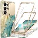GVIEWIN for Samsung Galaxy S26 Ultra Case, [Slide Camera Cover & Built-in HD Screen Protector] [2 Front Frames] Shockproof Military Grade Protective Marble Phone Case S26 Ultra 6.9" (Glaze/Green)