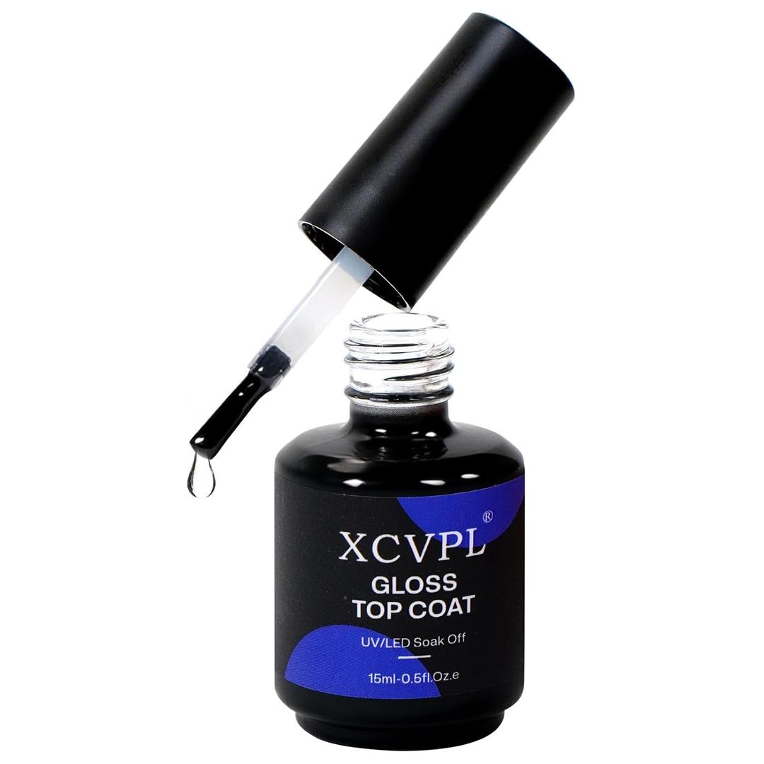 4 x XCVPL Gel Top Coat - No Wipe High Gloss Shine, Scratch & Stain Resistant, Quick Dry Clear Gel Polish for UV LED Nail Lamp, Long-Lasting 4+ Weeks, No Sticky Residue