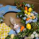 24" Large Easter Wreath for Front Door with Cute Rabbit Carrot Eggs Flowers Bow Sign, Farmhouse Spirng Easter Decoration for Home Porch Wall Mantel Window Outdoor Indoor Decor