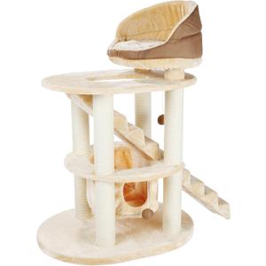 TRIXIE Elsa Senior Cat Tower with Scratching Posts, Hammock, Stairs, Top Platform Bed, Dangling Pom-Pom Beige