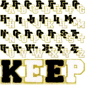 Jutom 104 Pcs Self Adhesive Chenille Letter Patches Letter Patches Chenille Stick on Embroidered Patch for Clothing Jackets Backpacks Hats(Classic,White, Black)