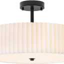 Bargeni 16.5 Inch Semi Flush Mount Ceiling Light,3 Light Modern Black Ceiling Light Fixture with Pleated Fabric Shade,Flush Mount Light Fixture for Bedroom,Living Room,Hallway,Dining Room