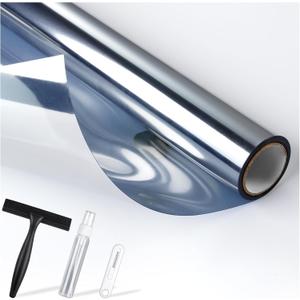 rabbitgoo One Way Window Privacy Film with Kit Window Tint for Home UV Heat Blocking Static Cling Sun Blocker Light Darkening Reflective Mirror Covering See Out Not in 17.5 in X 6.5 Feet Silver