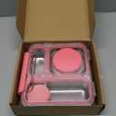 Pawtong Stainless Steel Bento Box Kids Adult with 7oz Insulated Food Jar, Transparent Lid Metal Lunch Box With Soup Thermal Jar, Lunch Box Container with Removable Divider & Sauce Cup School (Pink)
