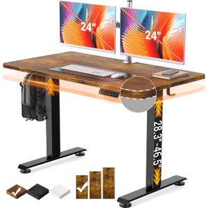 Veken 47.2" Standing Desk, Adjustable Height Office Desk with Wood Desktop, Computer Table for Home Work, Study and Gaming, Small Spaces, Modern Furniture, Brown Veken 47.2" Standing Desk, Adjustable Height Office Desk with Wood Desktop, Computer Table for Home Work, Study and Gaming, Small Spaces, Modern Furniture, Brown