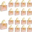 TKSBAG 50 PCS Small Pink Gold Gift Bags with Bow Ribbon - 6.4x3.1x5.1 Inch Thank You Bags with Handles, Bulk for Baby Shower, Bridal Shower, Wedding, Party Favors, Valentine