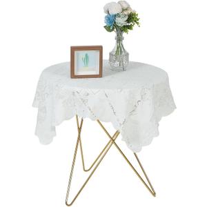 Xinjoduz 35 X 35 Inch Square Small Table Cloth, Lace White Crochet Tablecloth Floral Tablecloth Cover Vintage Overlay Tablecloths Fancy Tables Cloth Bedside for Round Coffee Tables (Beige)