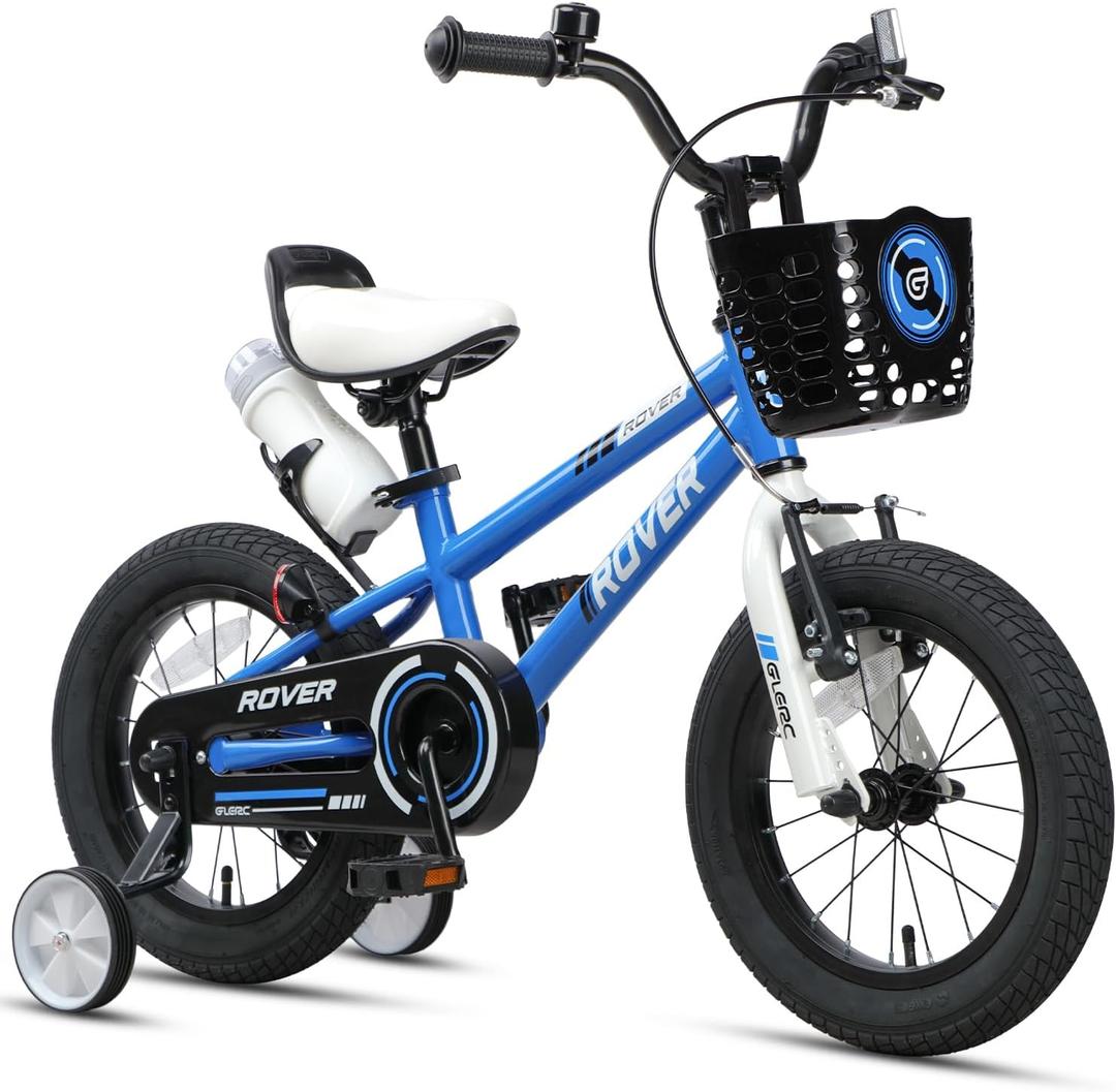 Glerc Rover Kids Bike, 12-18 Inch Boys Bike for 2-9 Years Old Children, Kids Bicycle with Water Bottle & Basket & Training Wheels, Multiple Colors