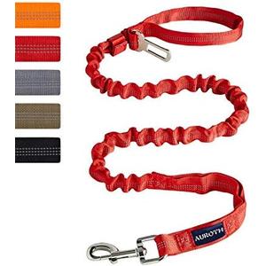 AUROTH Heavy Duty Bungee Dog Leash for Large Breeds - 6FT With 2 Padded Handles, Shock Absorption, No Pull Training, Red