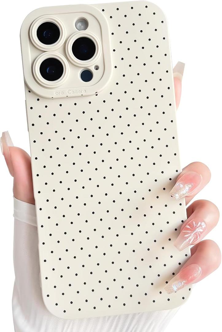 NITITOP Compatible with iPhone 16 Pro Case Cute Aesthetic Little Polka Dots Pattern Design for Women Men Girls Soft TPU Shockproof Stylish Full Camera Protective Phone Cover - White Black