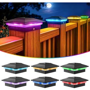 VOLISUN Solar Post Cap Lights Color Changing Outdoor Waterproof, RGB Modes Fence Post Cap Lights 6 Pack, for 4x4 x5 x6 Wooden/Vinyl(Black)