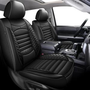 AOMSAZTO Seat Covers Toyota Tundra: Custom Fit for 2014-2021 Toyota Tundra Crewmax Double Cab Waterproof Leather Truck Seat Covers Protectors (Black)